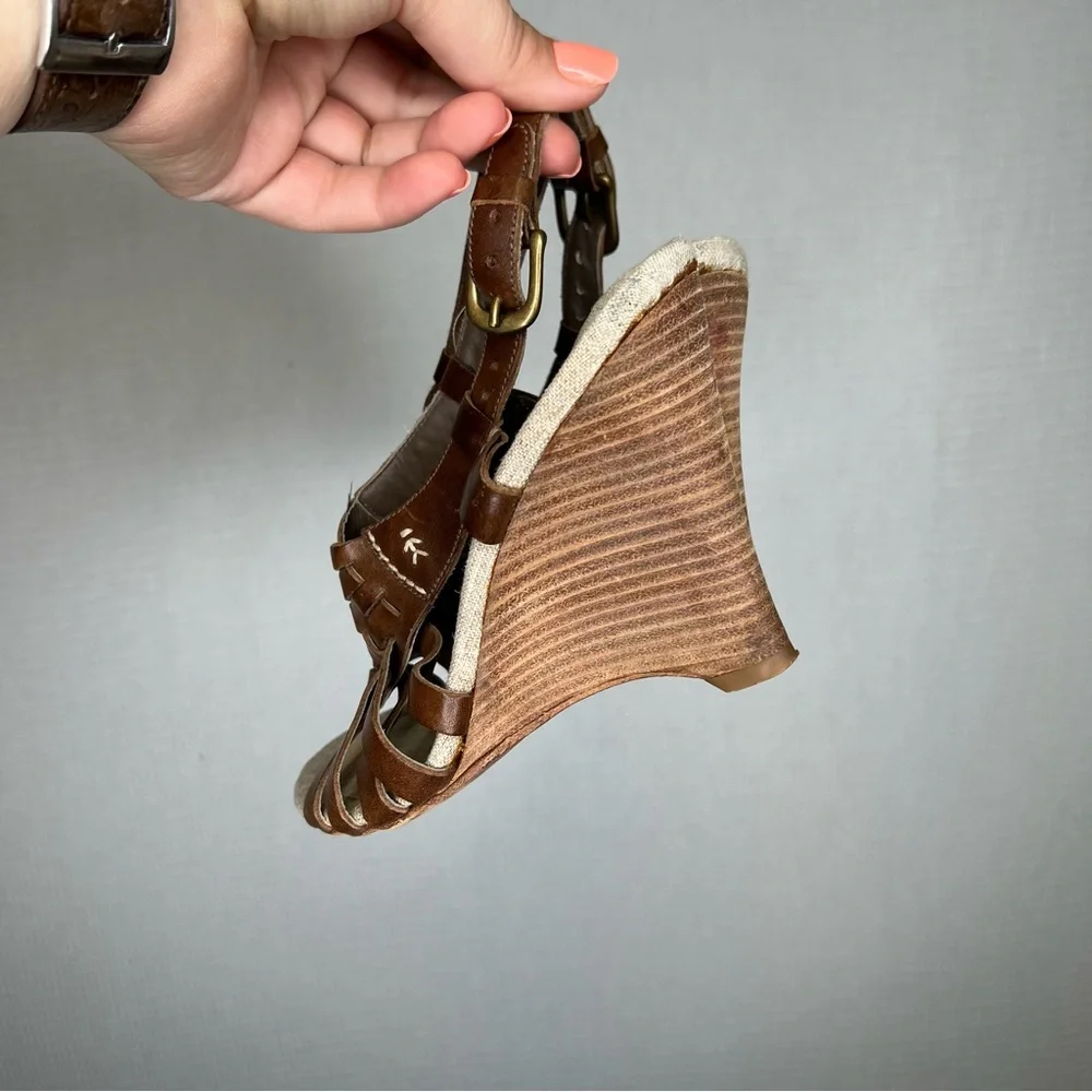 Henry Beguelin | Size 38 or 8 Classic Brown Leather‎ Wedge Shoes Vintage
